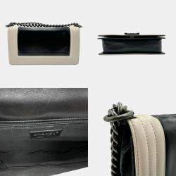 Chanel Black/Off-White Leather  Boy Shoulder Bag 