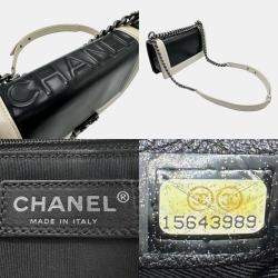 Chanel Black/Off-White Leather  Boy Shoulder Bag 