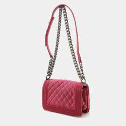 Chanel Pink Velour Leather Boy Coco Mark Chain Shoulder Bag 
