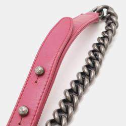 Chanel Pink Velour Leather Boy Coco Mark Chain Shoulder Bag 
