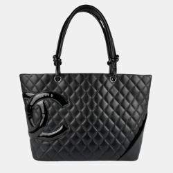 Chanel Black Patent Leather Cambon Ligne Shoulder Bag 