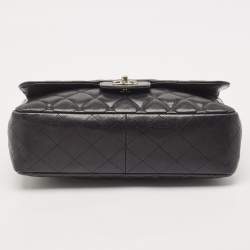 Pre Owned Chanel Black Quilted Caviar Leather Jumbo Classic Single Flap Bag