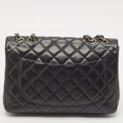 Pre Owned Chanel Black Quilted Caviar Leather Jumbo Classic Single Flap Bag