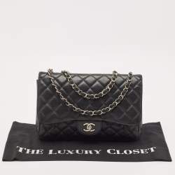 Pre Owned Chanel Black Quilted Caviar Leather Jumbo Classic Single Flap Bag