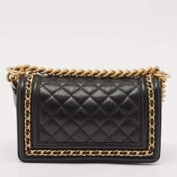 Chanel Black Quilted Caviar Leather Small Chain Around Boy Flap Bag