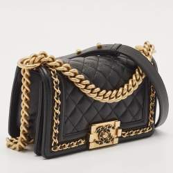 Chanel Black Quilted Caviar Leather Small Chain Around Boy Flap Bag