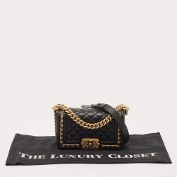 Chanel Black Quilted Caviar Leather Small Chain Around Boy Flap Bag