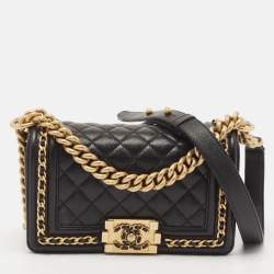 Chanel Black Quilted Caviar Leather Small Chain Around Boy Flap Bag
