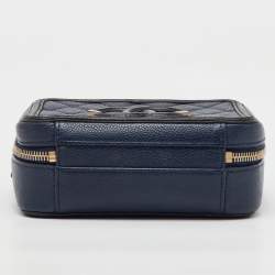 Chanel Navy Blue/Black Quilted Caviar Leather Small CC Filigree Vanity Case Bag