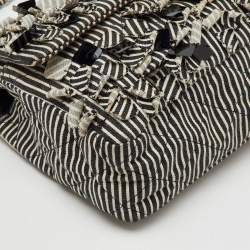 Chanel Black/White Stripe Fabric and Sequin Medium Classic Double Flap Bag