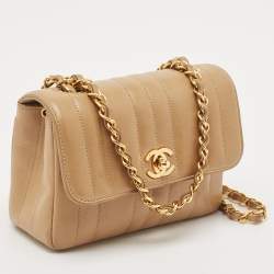 Chanel Beige Vertical Quilted Leather Mini Square Classic Flap Bag
