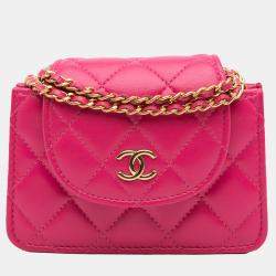 Chanel Pink CC Quilted Lambskin Flap Clutch On Chain