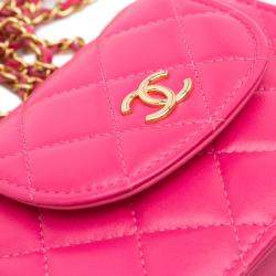 Chanel Pink CC Quilted Lambskin Flap Clutch On Chain