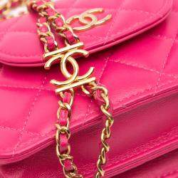 Chanel Pink CC Quilted Lambskin Flap Clutch On Chain