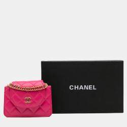 Chanel Pink CC Quilted Lambskin Flap Clutch On Chain