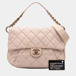 Chanel Beige Brown Chanel Beige/Brown Medium Quilted Caviar Coco Pleats Messenger Flap