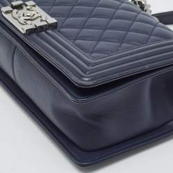 Chanel Navy Blue Quilted Leather Medium Boy Flap Bag
