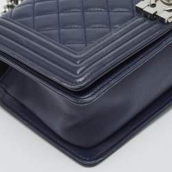Chanel Navy Blue Quilted Leather Medium Boy Flap Bag