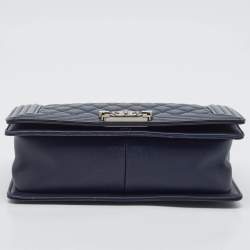 Chanel Navy Blue Quilted Leather Medium Boy Flap Bag
