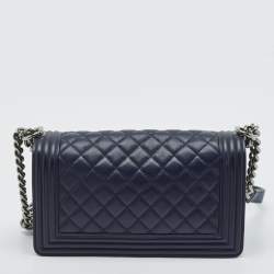 Chanel Navy Blue Quilted Leather Medium Boy Flap Bag