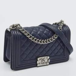 Chanel Navy Blue Quilted Leather Medium Boy Flap Bag
