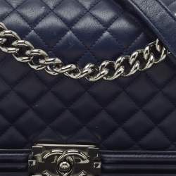 Chanel Navy Blue Quilted Leather Medium Boy Flap Bag