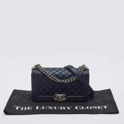 Chanel Navy Blue Quilted Leather Medium Boy Flap Bag