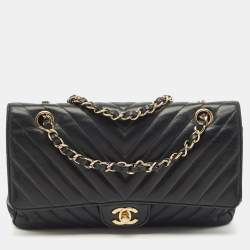 Chanel Black Chevron Leather Medium Classic Double Flap Bag