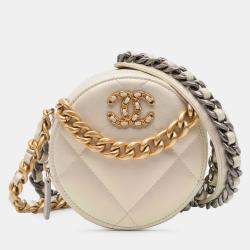 Chanel Beige Brown Iridescent Lambskin 19 Round Clutch with Chain