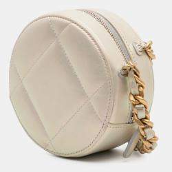 Chanel Beige Brown Iridescent Lambskin 19 Round Clutch with Chain