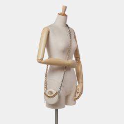 Chanel Beige Brown Iridescent Lambskin 19 Round Clutch with Chain