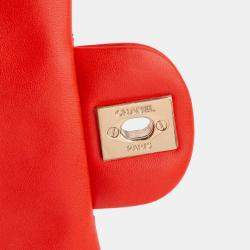 Pre Owned Chanel Red Mini Square Classic Lambskin Single Flap