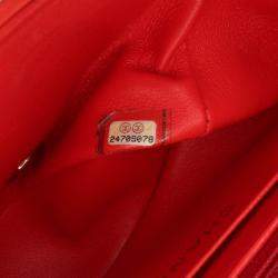 Pre Owned Chanel Red Mini Square Classic Lambskin Single Flap
