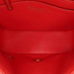 Pre Owned Chanel Red Mini Square Classic Lambskin Single Flap