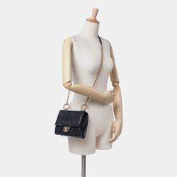 Pre Owned Chanel Black Mini Square Calfskin Coco Embossed Flap