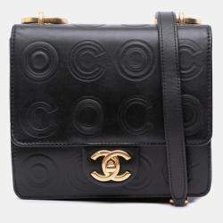 Pre Owned Chanel Black Mini Square Calfskin Coco Embossed Flap
