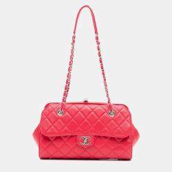 Chanel Pink CC Quilted Lambskin Kisslock Frame Flap Tote