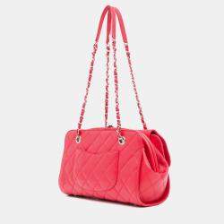 Chanel Pink CC Quilted Lambskin Kisslock Frame Flap Tote