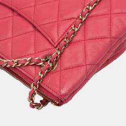 Pre Owned Chanel Pink Quilted Lambskin Double Case with Chain