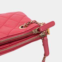 Pre Owned Chanel Pink Quilted Lambskin Double Case with Chain