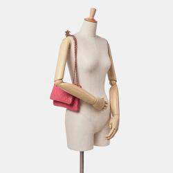 Pre Owned Chanel Pink Quilted Lambskin Double Case with Chain