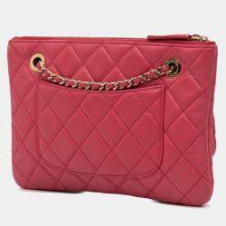 Pre Owned Chanel Pink Quilted Lambskin Double Case with Chain