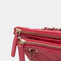 Pre Owned Chanel Pink Quilted Lambskin Double Case with Chain