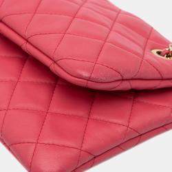 Pre Owned Chanel Pink Quilted Lambskin Double Case with Chain
