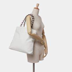 Chanel White CC Caviar Chain Tote
