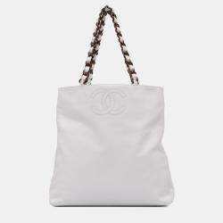 Chanel White CC Caviar Chain Tote
