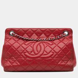Chanel Red CC Quilted Caviar Frame Shopping Tote