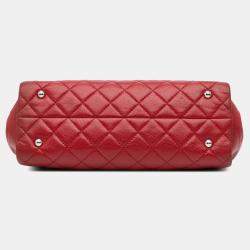 Chanel Red CC Quilted Caviar Frame Shopping Tote