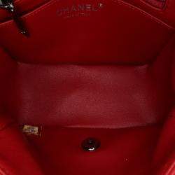 Pre Owned Chanel Red Mini Square Classic Lambskin Single Flap