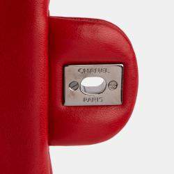 Pre Owned Chanel Red Mini Square Classic Lambskin Single Flap